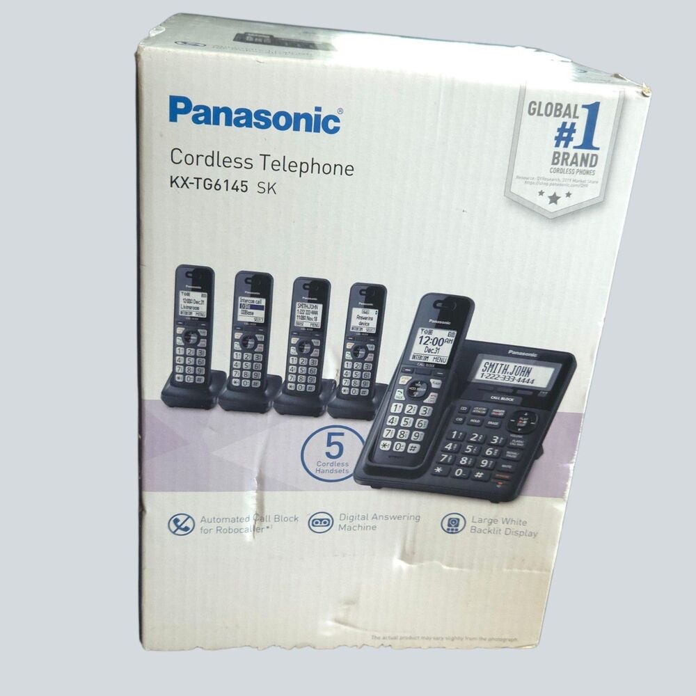 NIB Panasonic Cordless Telphones KX-TG6145 SK Complete System New 5 Phones